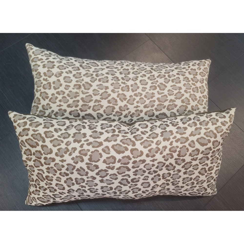 Brown Gray cream Leopard print Lumbar pillow Heavy woven fabric set of 2 pillows